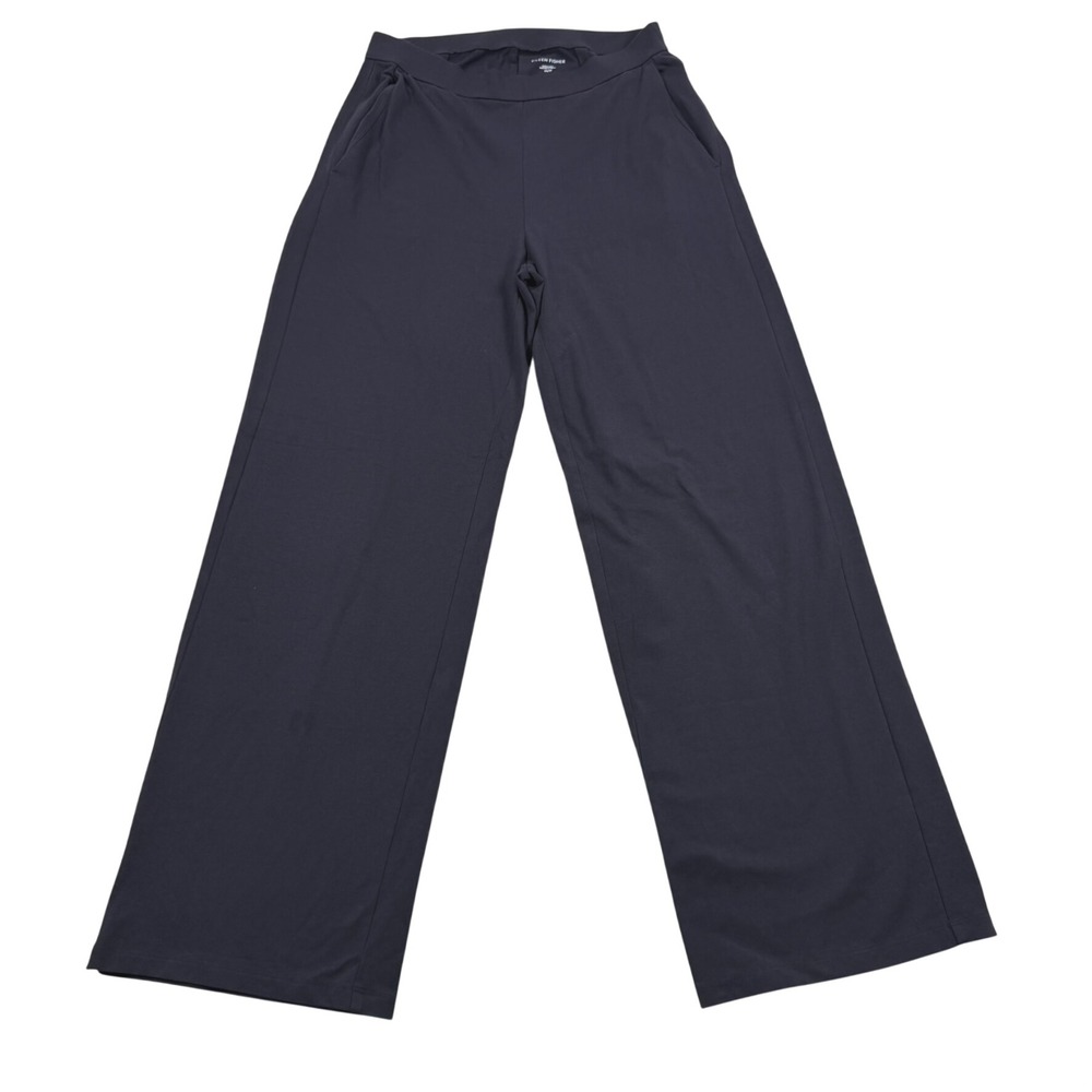 Eileen Fisher Navy Organic Cotton Wide Leg Pull On Pants XS RN78121